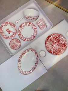 Nuevo producto Estilo europeo 41PCs Red Deluxe Bone China Dinner Set - Product Image 2