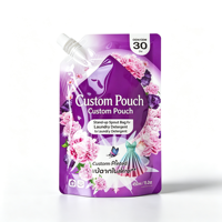 Pochette souple personnalisée avec bec verseur pour recharge de lessive liquide, étanche, en matériau haute barrière de qualité alimentaire