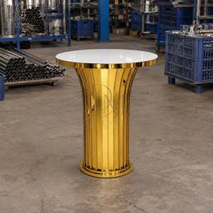 Round Cocktail <b>Table</b> for Event Rental Companies with Gold Stainless Steel Fluted Column Base and <b>Mirrored</b> Tempered Glass Top - Product Image 2