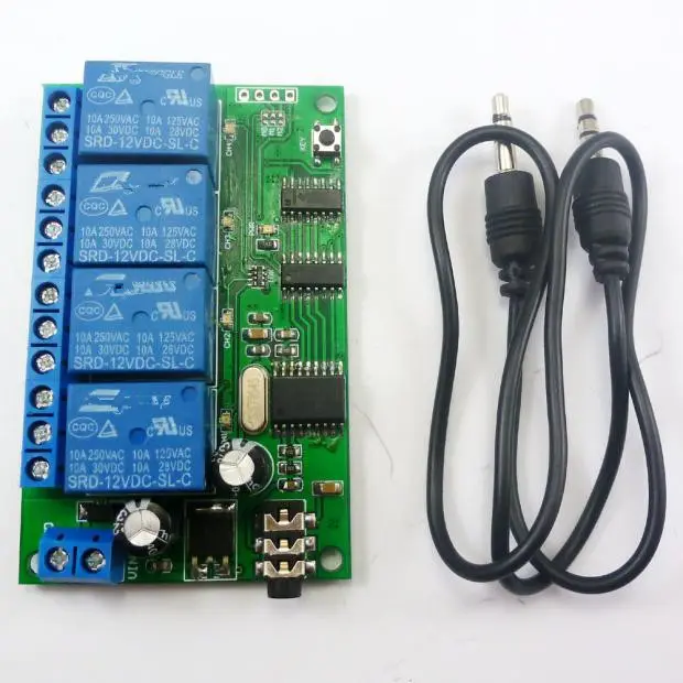 AD22B04 4 Relè Canale MT8870 Segnale di Tono DTMF Decoder Modulo Relè di Controllo Remoto 12V DC per PLC Casa Intelligente con Cavo di 3.5 millimetri