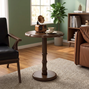 Mesa de Centro Redonda Tradicional de Madera con Base de Patas Torneadas, Diseño Antiguo, Muebles para Sala de Estar - Product Image 4