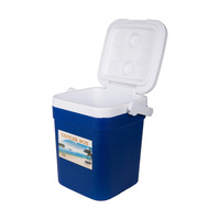 Glacière portable 15L bleue isotherme avec deux porte-gobelets, couvercle rotatif et poignée latérale pour la conservation des aliments et des boissons au frais