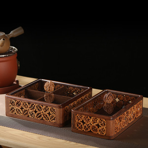 Handmade Walnut Wood Fruit Bowl With Dividers And Lid Four Compartment Storage Box For Home Use New Chinese Style - Product Image 3