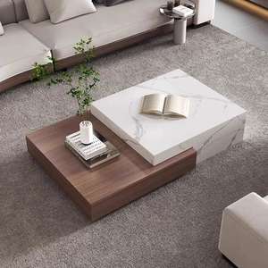 Meuble de maison haut de gamme, <span class=keywords><strong>table</strong></span> basse carrée avec tiroirs de rangement, plateau en faux marbre, placage bois pour salon. - Product Image 5