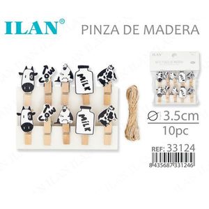 Pinces à linge en bois ILAN 3,5 cm, lot de 10, motif lait de vache - Product Image 3
