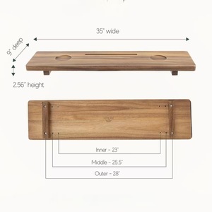 Plateau de baignoire en bois d'acacia et de noyer, grand support de salle de bain pour téléphone et tablette, style moderne et minimaliste - Product Image 4