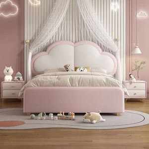 2025 New Pink Wood Modern Kids <b>Bed</b> with Soft <b>Padded</b> Headboard Princess Style Storage <b>Bed</b> for Boys Girls Bedroom Small Space - Product Image 2