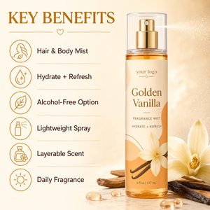 Bruma Corporal Perfumada Golden Vanilla, Hidratante, con Aroma Cálido a Vainilla, Sin Alcohol, Refrescante y Suave, para Uso Diario, Marca Privada - Product Image 5