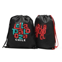 Sacs à dos de sport décontractés à logo personnalisé à la mode sacs à cordon noirs réutilisables sac à provisions promotionnel en polyester RPET en nylon