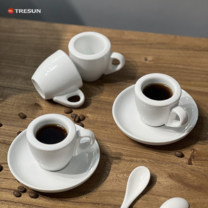 Tasse à café expresso en céramique blanche et noire, paroi épaisse, 60 ml, avec soucoupe - Product Image 1