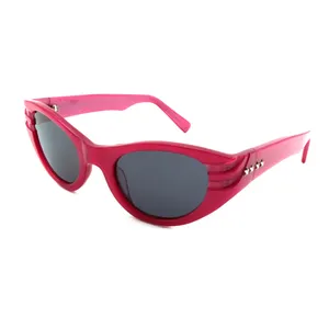 Acetate polarized 100uv protect rose red frame flat top sunglasses