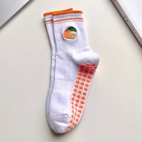 Chaussettes de yoga antidérapantes pour femmes avec broderie citron de dessin animé, en mélange de coton, pour l'entraînement, la course, le Pilates et le fitness