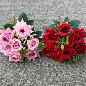 Venta al por Mayor de Flores Artificiales para Decoración de Interiores y Bodas, Ramo de Rosas de Seda de <span class=keywords><strong>10</strong></span> Cabezas en Varios Colores - Product Image 6
