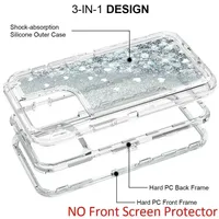 Coque de téléphone hybride 3-en-1 PC+TPU avec paillettes liquides Quicksand, protection antichoc robuste pour iPhone 16 15 14 13 12 11 Pro Max Plus