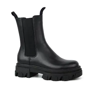 2024 Новые осенне-зимние ботинки с толстой подошвой и толстым каблуком, Женские Британские сапоги из кожи дымохода - Product Image 1