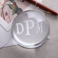 Yilan Gift Box Sandblasted Laser Engraved K9 Optical Crystal Dome Half Ball Paperweight Desktop Magnifier