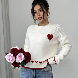 Outono Inverno Casual Europeu Americano Puro Casal Coração Mulheres Versátil Malha Pulôver Loose Neck <span class=keywords><strong>Sweater</strong></span> - Product Image 5