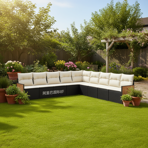 Ensemble de canapés de jardin Alibaba International, 10+ places, rotin, teck, meubles d'extérieur résistants aux intempéries, design contemporain - Product Image 2