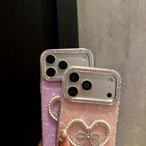 เคสโทรศัพท์มือถือลายคริสตัลหินอ่อน IMD รูปหัวใจประดับโบว์เพชร สำหรับ iPhone 17 pro max 16 15 14 13 12  สำหรับสาวๆ - Product Image 4