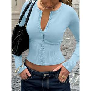 Ribbed V Neck Fitted <b>Cardigan</b> <b>Black</b> Women's <b>Cardigan</b> - Product Image 4