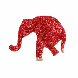 Broche de elefante em metal, joia adorável de design personalizado com pedra de diamante brilhante vermelha, broche de elefante