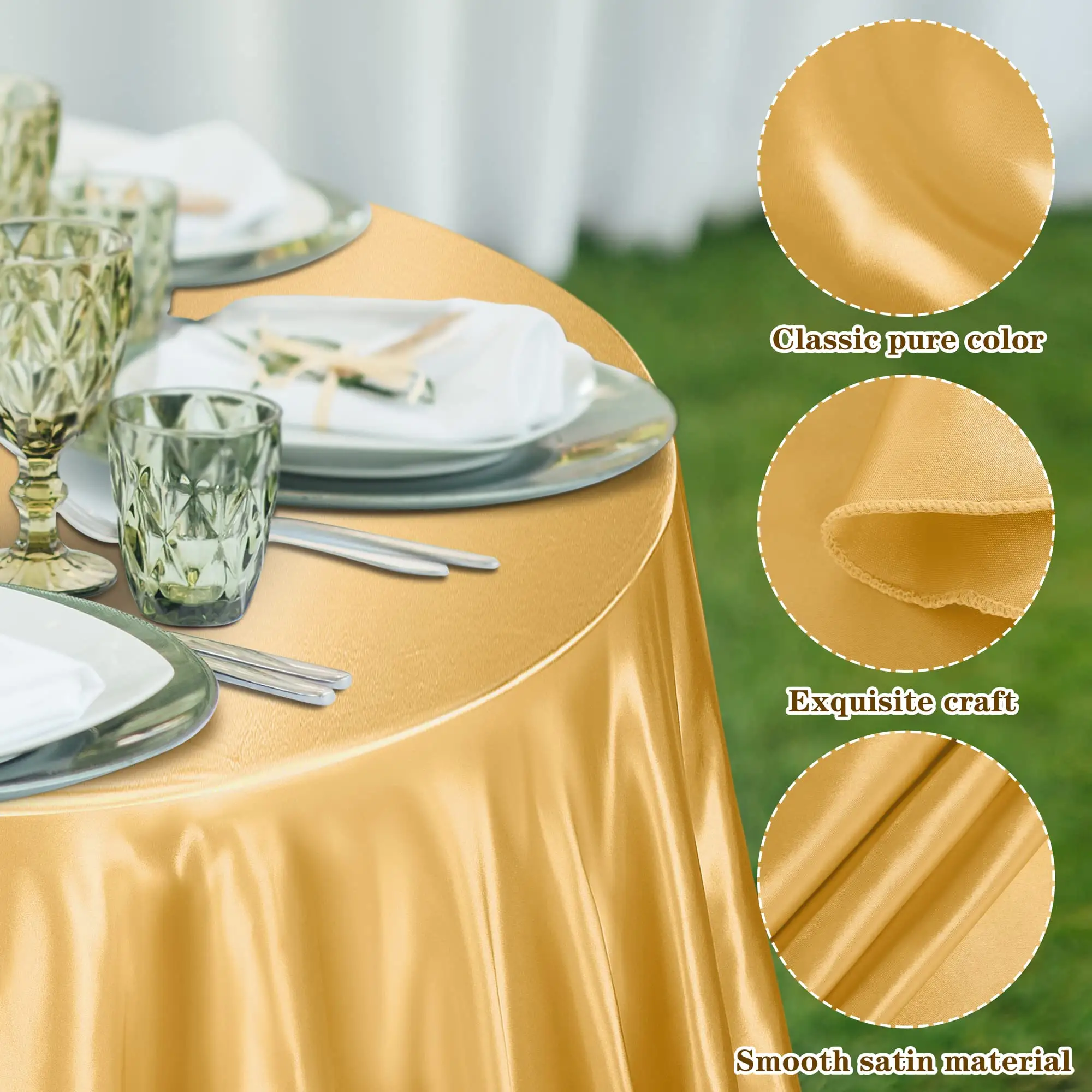Fabrikgroßhandel Gold runde Satin-Tischdecke 305 cm für glamouröse Hochzeitsfeiern