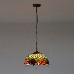 Lámpara de Araña Estilo Tiffany Vintage de 16 Pulgadas LongHuiJing, Lámpara de Araña de Vidrio con Diseño de Tulipán Rojo para Decoración de Hogar, Restaurante o Bar - Product Image 5