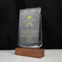 Trophée en cristal rectangulaire personnalisé avec logo sur mesure et base en bois, vente en gros