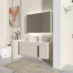 ตู้ห้องน้ำแบบครีมสไตล์ใหม่พร้อมอ่างล้างหน้าเซรามิกแบบรวมในตัว - Product Image 6