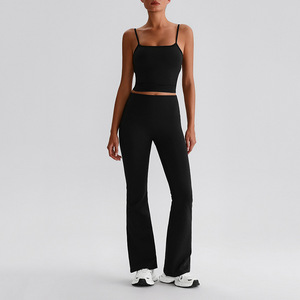 2025 donna alta sensazione Yoga Pilates allenamento <span class=keywords><strong>abbigliamento</strong></span> Fitness tuta sportiva da corsa Sexy gilet anteriore solido con coulisse - Product Image 4