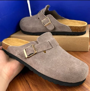 Outdoor Flat <b>Sandal</b> Mules Clog Real Leather Suede Women's Cork Foot Bed Solid Clog - Product Image 5