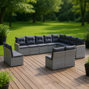 Conjunto de Sofás de Jardín de Ratán Gris con Fundas Extraíbles, 10+ Plazas, Muebles de Exterior, Diseño Contemporáneo - Product Image 2