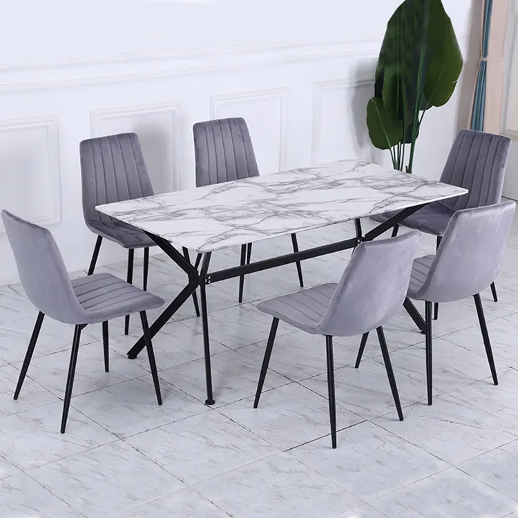 Bon marché 6 chaises Er ensemble de table de salle à manger moderne classique 8 places table de salle à manger de luxe en verre