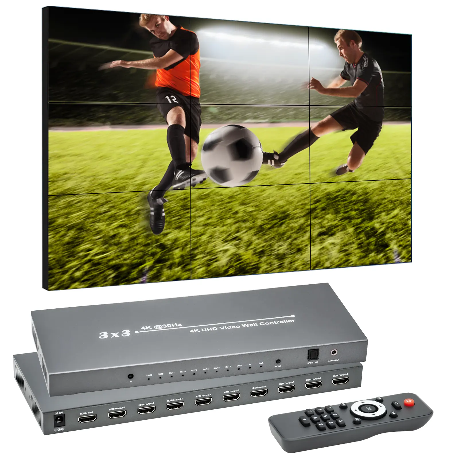 4K * 2K 3x3 HDMI Video tường điều khiển 2x2 1x3 3x1 1080P HDMI video tường Bộ vi xử lý điều khiển