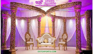 Evento de Boda del Sur Pilares de pavo real Mandap Srilankan Decoración temática de boda Mandap Fiji Ceremonia de boda tradicional Gold Mandap UK - Product Image 3