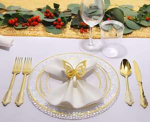 Platos <span class=keywords><strong>de</strong></span> Plástico Apilables con Borde Elevado, Aptos para Lavavajillas, <span class=keywords><strong>Juego</strong></span> <span class=keywords><strong>de</strong></span> <span class=keywords><strong>Vajilla</strong></span> Resistente para Fiestas, Catering y Eventos al Aire Libre - Product Image 4