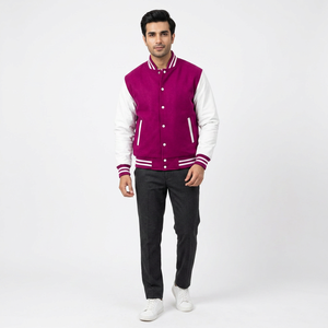 Custom Logo 100% Cotton Embroidery Stand Collar Men's Vintage Varsity Jacket with Front Logo - Product Image 1