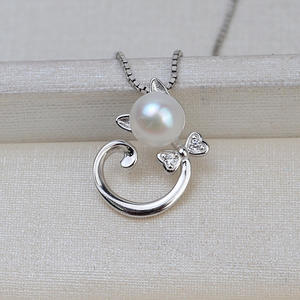 Wenchi European American S925 Silver Cat Head Pendant Women's 7-8 Pearl DIY <b>Jewelry</b> Findings Headband Accessories Empty <b>Tray</b> - Product Image 1