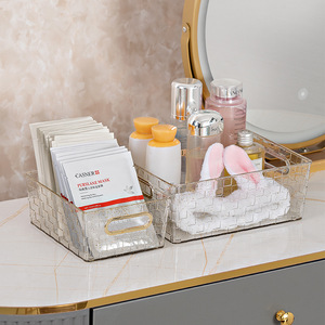 Transparent Gold Powder <b>Storage</b> <b>Basket</b> Rectangle With Handle For Books Cosmetics Desktop Organization - Product Image 3