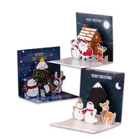 Tarjeta de papel de lujo, decoración 3D pop-up para vacaciones, felicitación, tarjeta de regalo de Feliz Navidad, precio barato