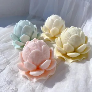 Cetakan silikon Lotus teratai bunga mekar cetakan lilin kedelai cetakan Buddha Dekorasi Rumah hadiah ulang tahun