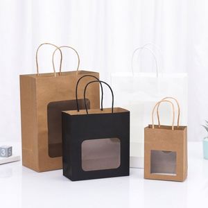 Bolsa de regalo con ventana, bolsa de papel para bodas y festividades, venta al por mayor, transparente, fabricante, papel kraft, personalizable - Product Image 1