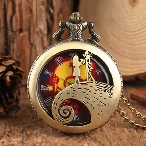 Vintage Brons Zakhorloge Kerstcadeau Quartz Hanger Horloge Voor Mannen Ketting Romeinse Nummer Zakhorloge Fabrikanten Groothandel