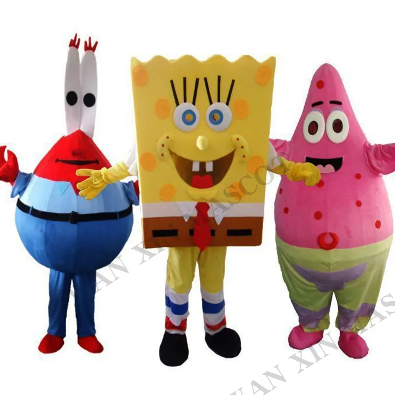 Venda quente Halloween Cosplay Costume Esponja Dos Desenhos Animados-Bob e Patrick-Star Mascot Costume para o traje do mascote do partido