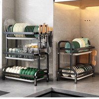 Étagère de rangement pliable à trois niveaux en métal pour cuisine, support de rangement pour vaisselle et bols, organisateur multifonctionnel pour baguettes et ustensiles de cuisine