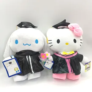 新款学士服Kuromi博士/肉桂狗/猫医生帽子毛绒玩具卡通动物毕业礼物娃娃
