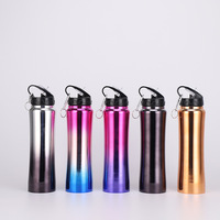 Termo de vacío de doble pared para deportes al aire libre, botella de agua aislada de acero inoxidable para ciclismo con tapa de paja