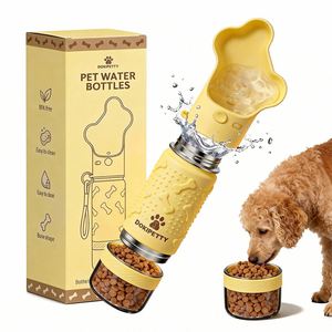2 in 1 Stainless Steel Outdoor 12oz Pet Water Bottle with Eco Friendly <strong>Food</strong> <strong>Container</strong> for Dogs and <strong>Cats</strong> Travel Water Bowl - Product Image 1