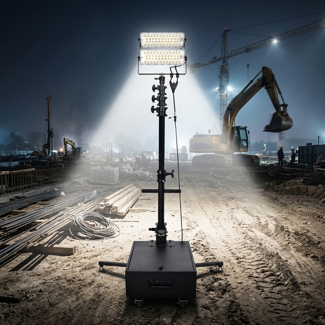 100W 20000lm LED Work Light 3.8M Telescopic Tower DC Rechargeable Lithium Battery Portable Construction Jobsite Flood Light IP41