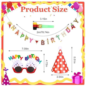 Striscioni di Buon Compleanno, Bandiere, Cappello di Carta, Corona, Fischietto, Occhiali con Rumore, Accessori per Foto, Decorazioni per Feste di Compleanno - Product Image 6